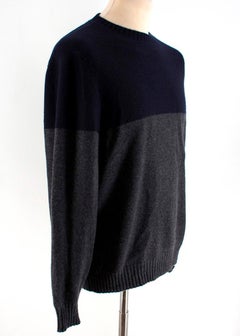 Brunello Cucinelli Men's Navy & Grey Cashmere Sweater IT 52