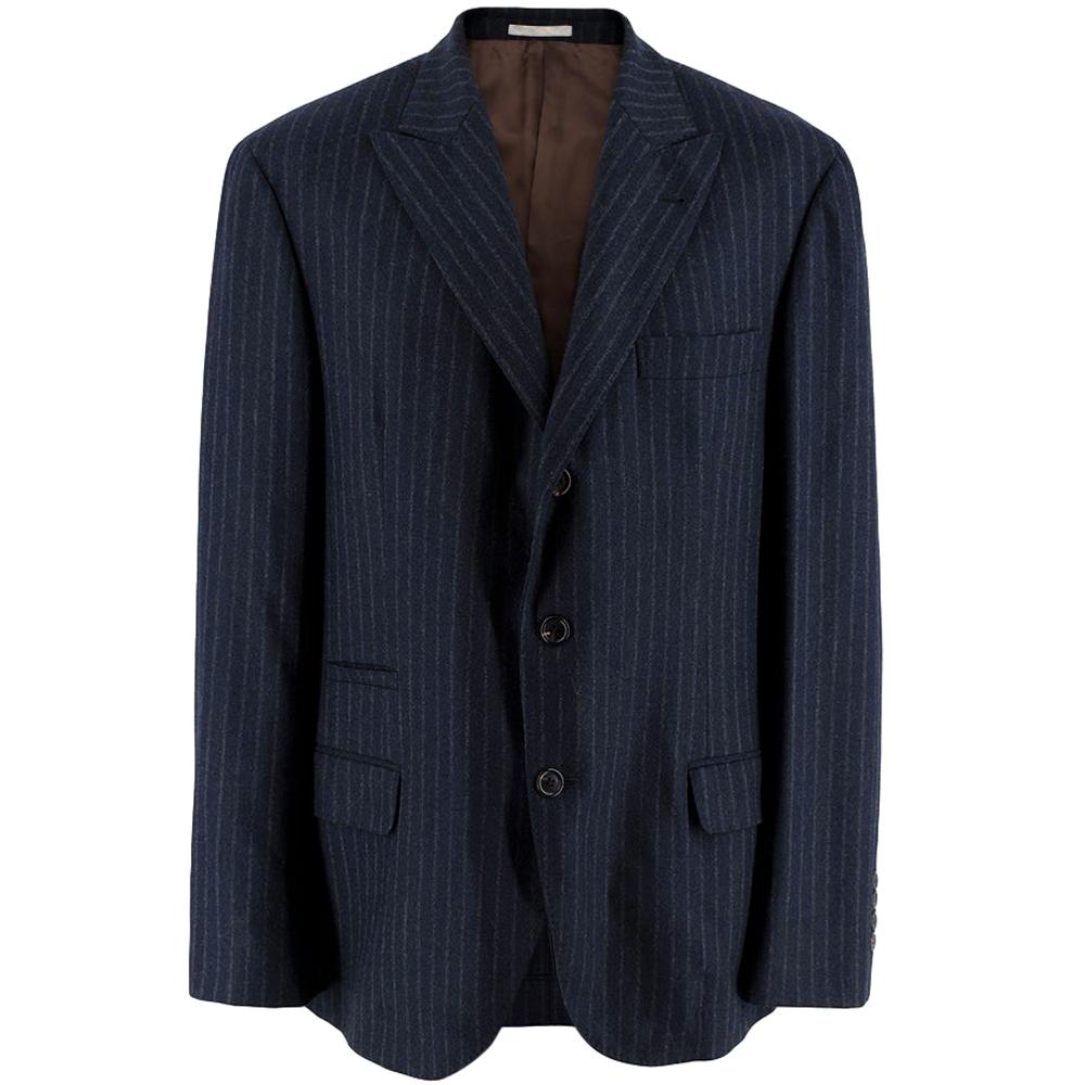 Brunello Cucinelli Mens Pinstripe Navy Tailored Jacket - Size IT 52 For Sale