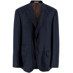 Brunello Cucinelli Mens Pinstripe Navy Tailored Jacket - Size XL IT 52