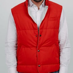 Brunello Cucinelli Men's Red Down Vest, Size L, Lightweight Layer