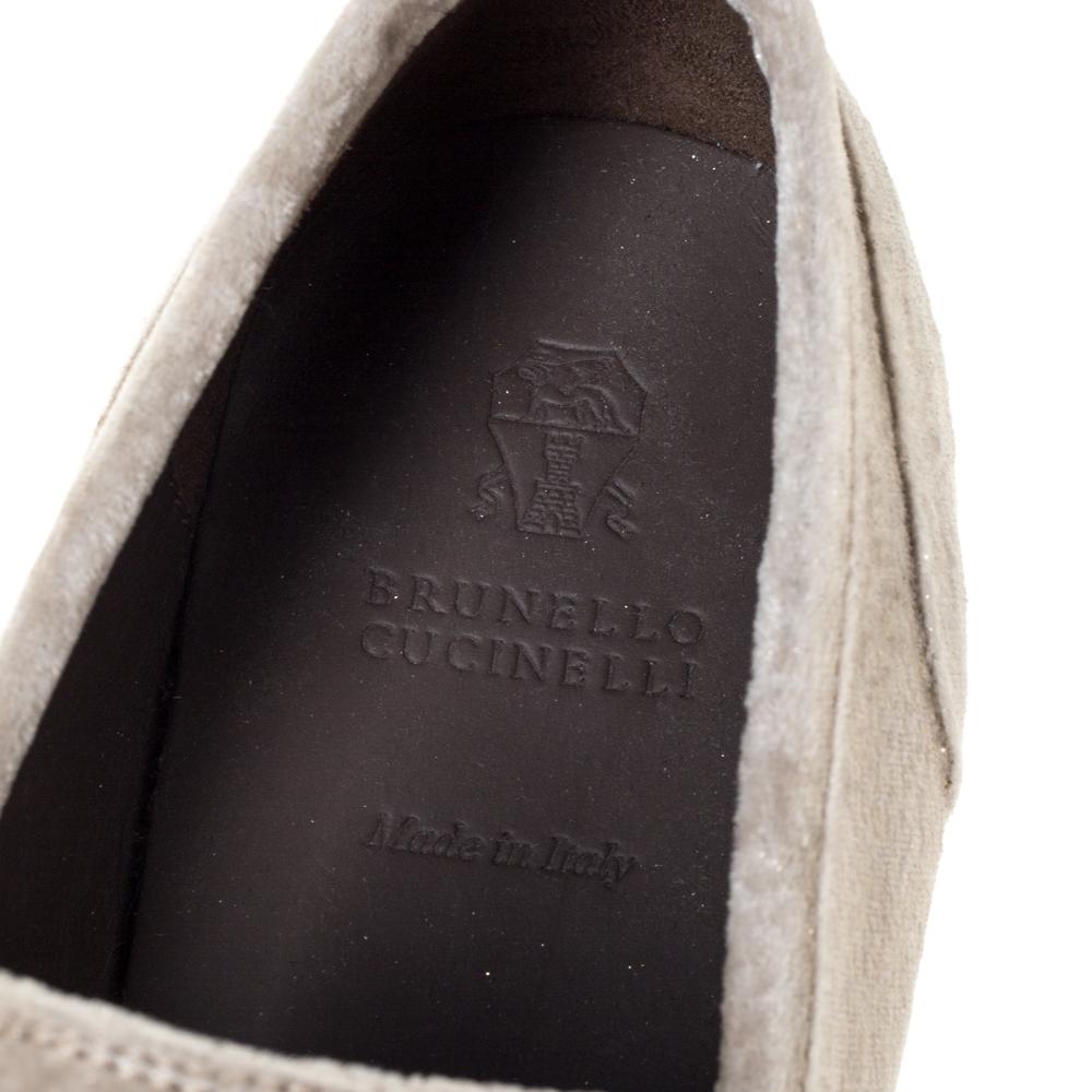 Women's Brunello Cucinelli Metallic Beige Velvet Slip On Loafers Size 41