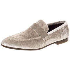 Brunello Cucinelli Metallic Beige Velvet Slip On Loafers Size 41