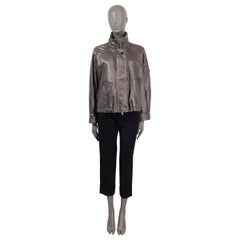 BRUNELLO CUCINELLI metallic silver leather MONILI BOMBER Jacket 40 S
