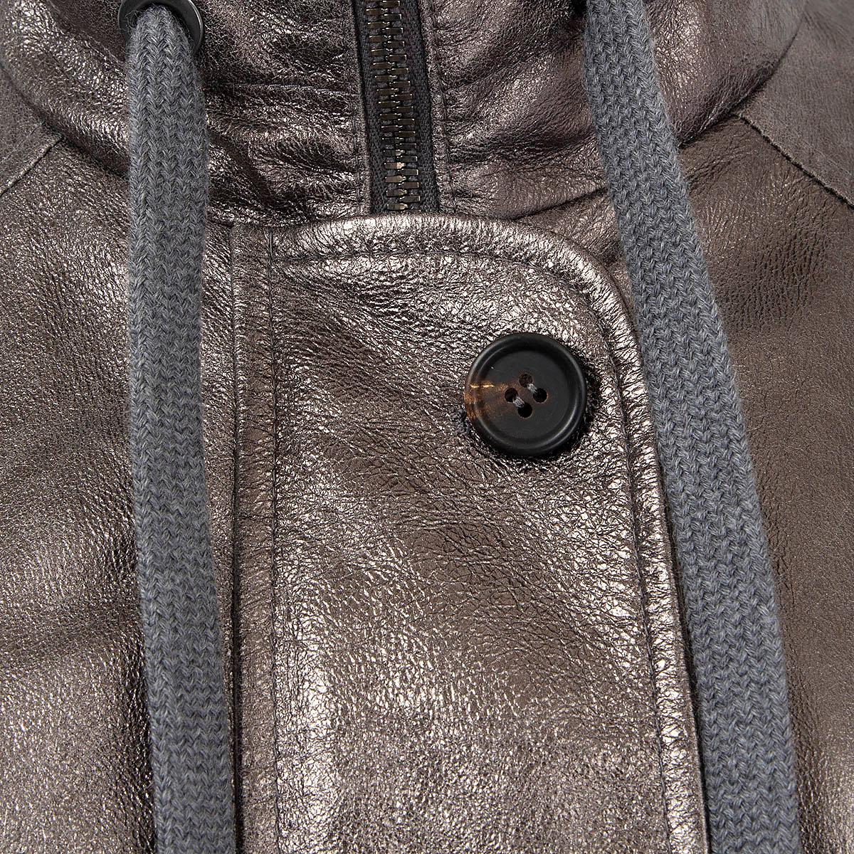 BRUNELLO CUCINELLI metallic silver leather MONILI BOMBER Jacket 40 S For Sale 2