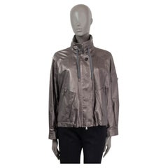 BRUNELLO CUCINELLI metallic silver leather MONILI BOMBER Jacket 40 S