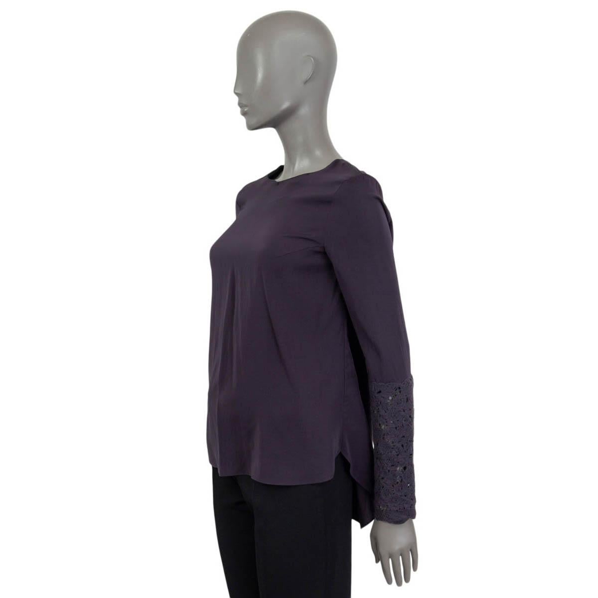 Donna Brunello Cucinelli camicia in seta blu notte CROCHET SLEEVE Camicia S in vendita