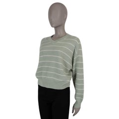 BRUNELLO CUCINELLI mint green alpaca & cotton 20124 STRIPED Sweater S