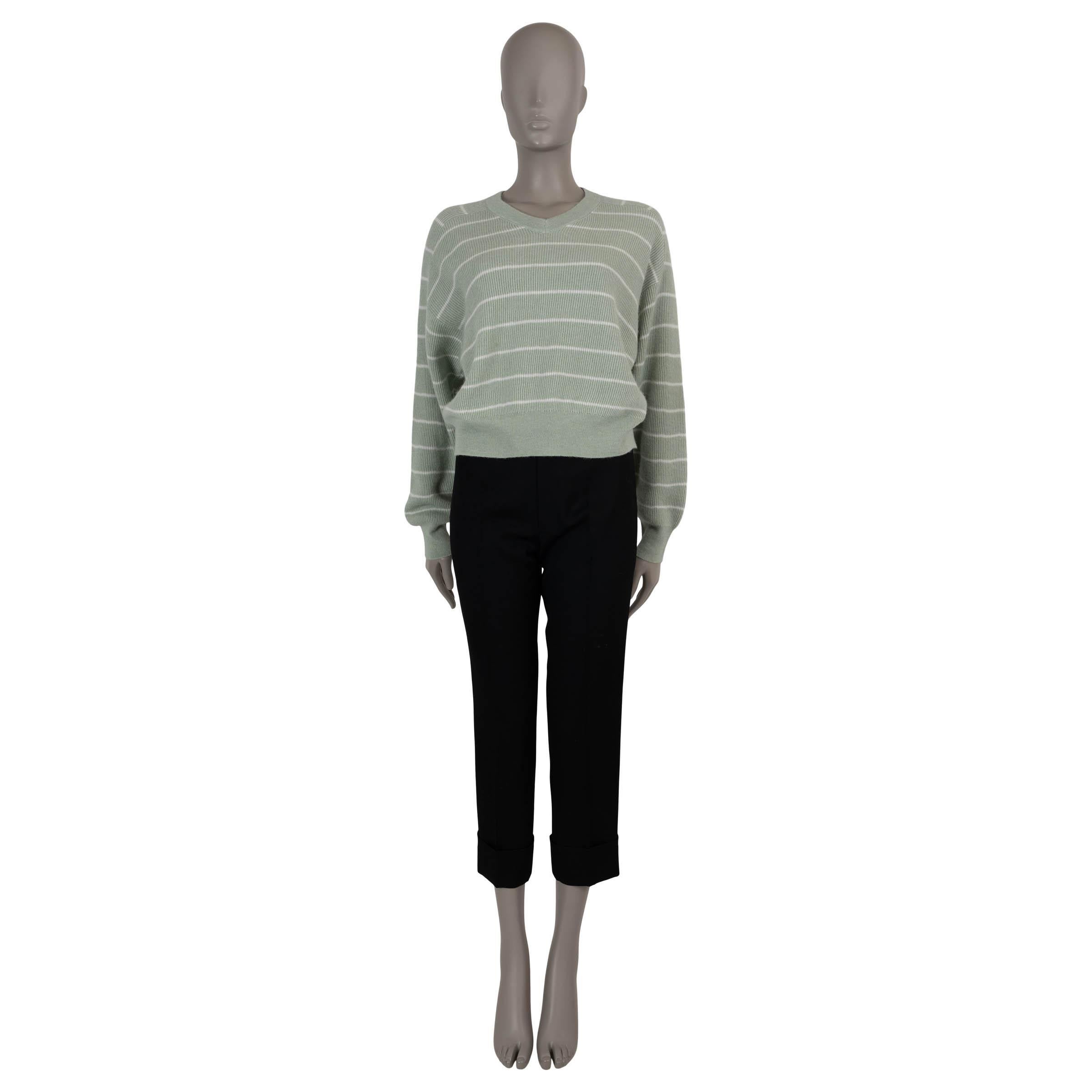 BRUNELLO CUCINELLI mint green alpaca & cotton 20124 STRIPED Sweater S In Excellent Condition For Sale In Zürich, CH