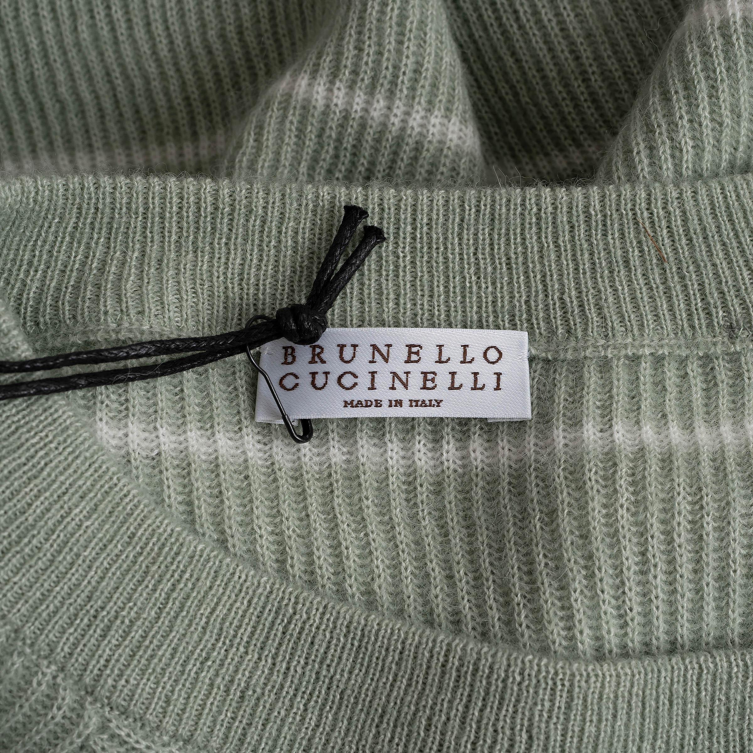 BRUNELLO CUCINELLI mint green alpaca & cotton 20124 STRIPED Sweater S For Sale 2