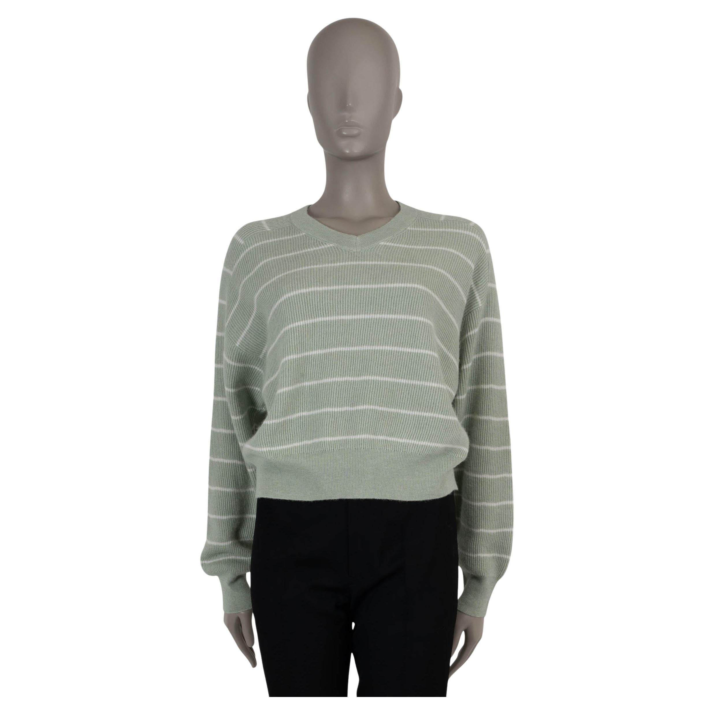 BRUNELLO CUCINELLI mint green alpaca & cotton 20124 STRIPED Sweater S For Sale