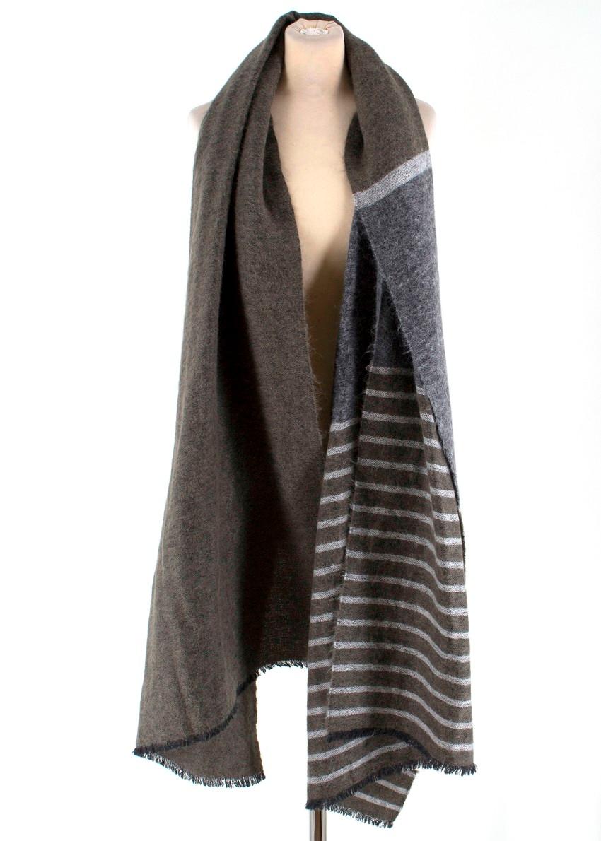 Gray Brunello Cucinelli Mohair, Alpaca & Cashmere XL Striped Shawl For Sale