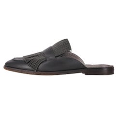 Brunello Cucinelli Monili Bead Embellished Fringed Leather Mules