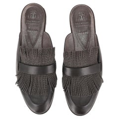 Brunello Cucinelli Monili Bead Embellished Fringed Leather Mules