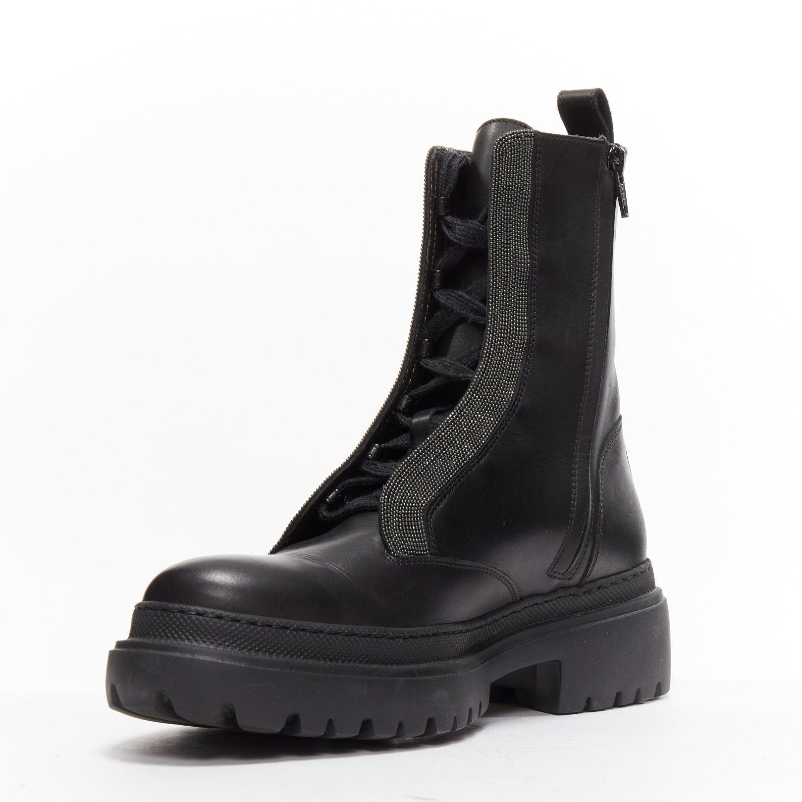 Women's BRUNELLO CUCINELLI Monili black leather bead embellished side zip boots EU38