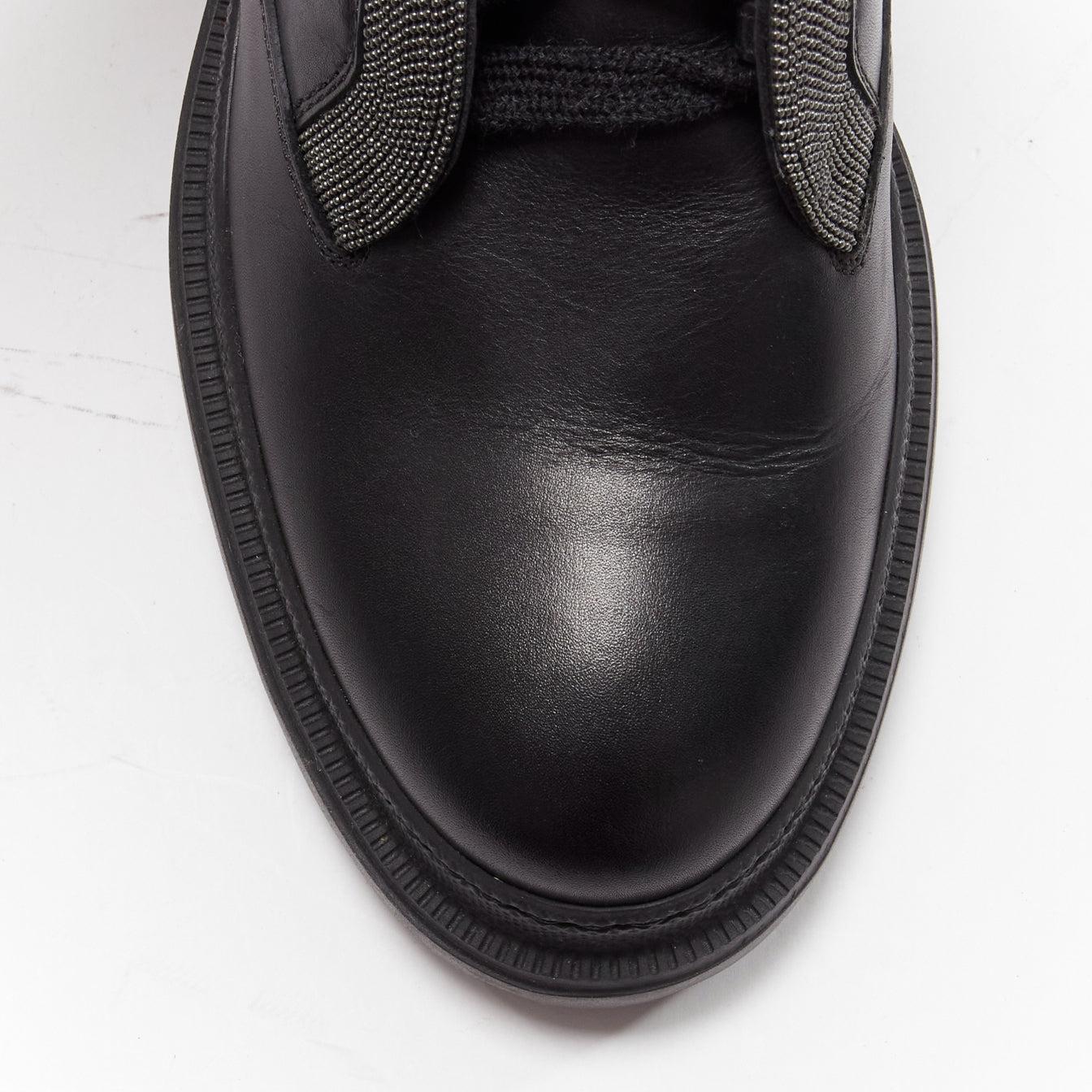 BRUNELLO CUCINELLI Monili black leather bead embellished side zip boots EU38 2