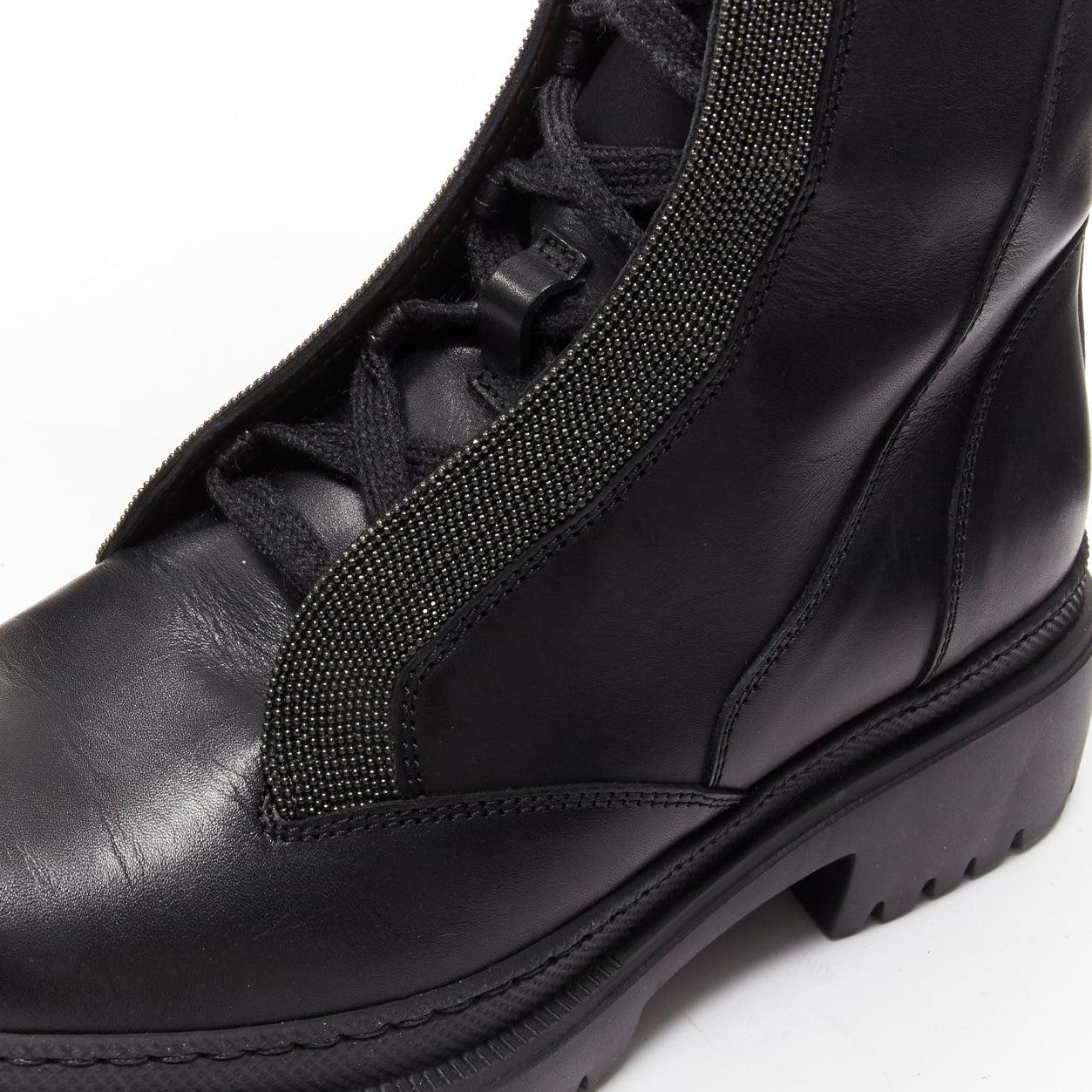 BRUNELLO CUCINELLI Monili black leather bead embellished side zip boots EU38 4