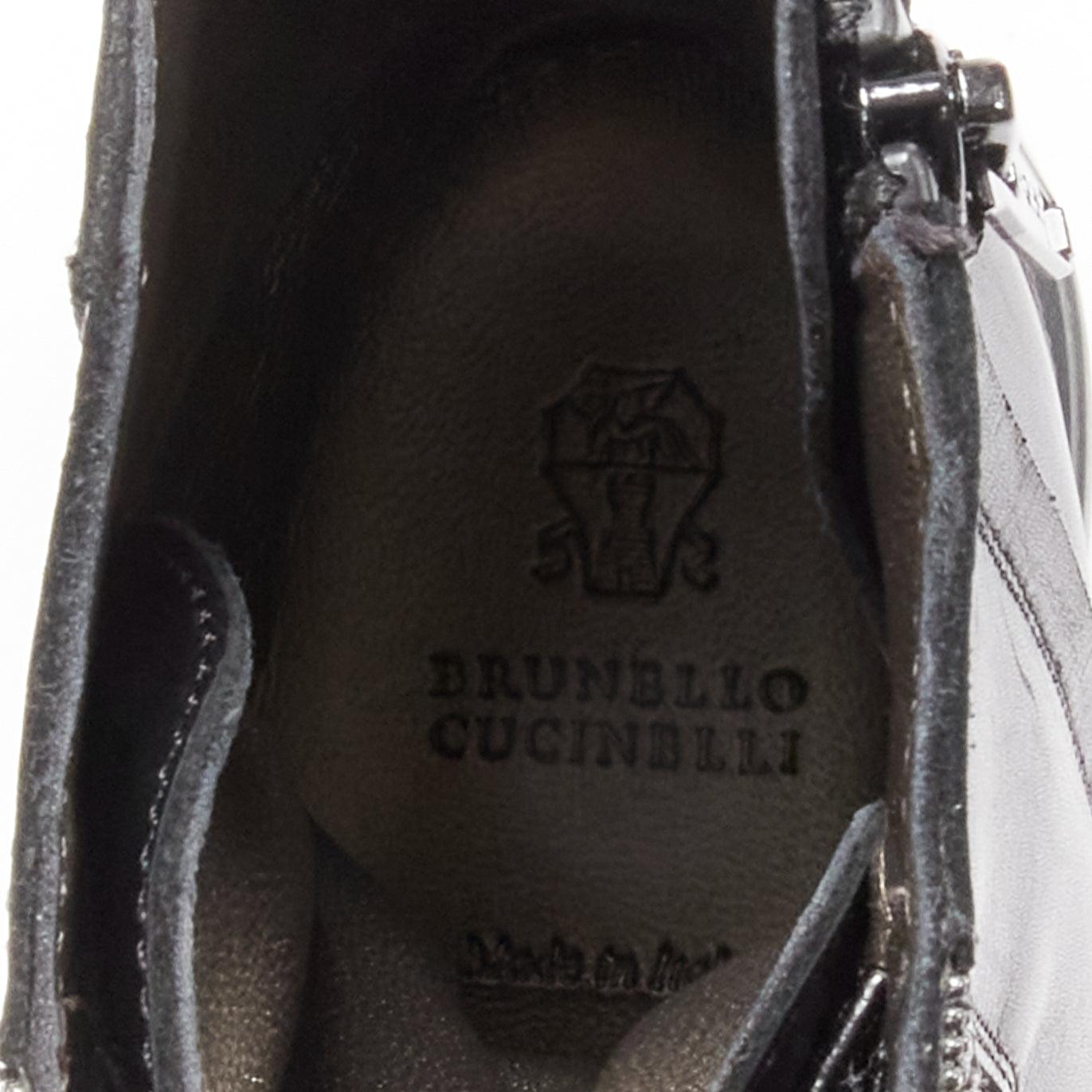 BRUNELLO CUCINELLI Monili black leather bead embellished side zip boots EU38 5