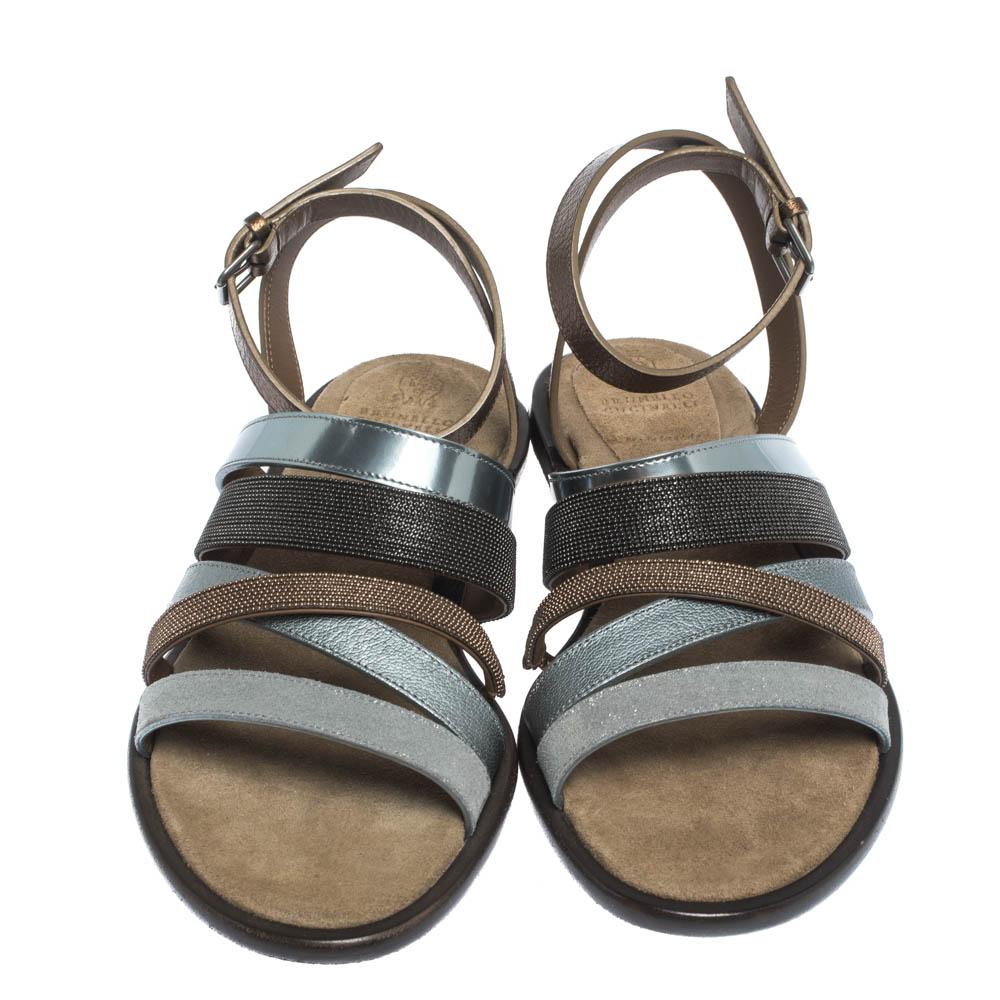 These exquisite sandals come from the house of Brunello Cucinelli. Crafted in Italy, they are made from quality leather and beaded fabric. They exude a smart style and will make sure you are the centre of attention wherever you go. They are styled