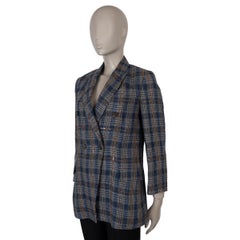 BRUNELLO CUCINELLI navy blue beige linen 2018 SEQUIN PLAID Blazer Jacket 40 S