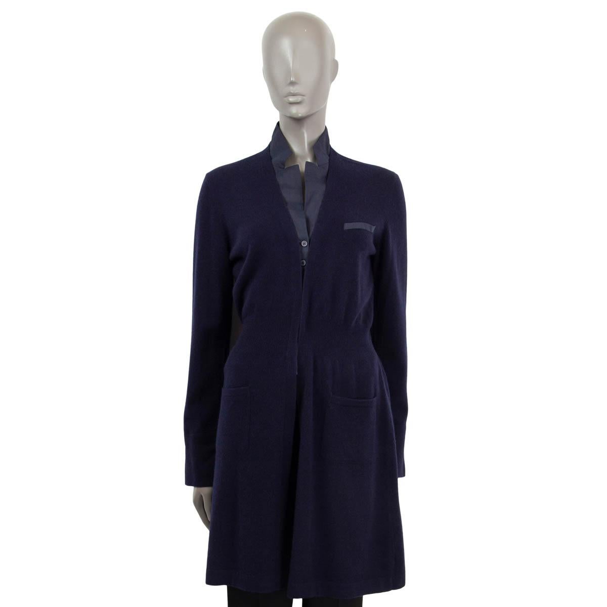 Black BRUNELLO CUCINELLI navy blue cashmere LAYERED LONG Cardigan Sweater L For Sale