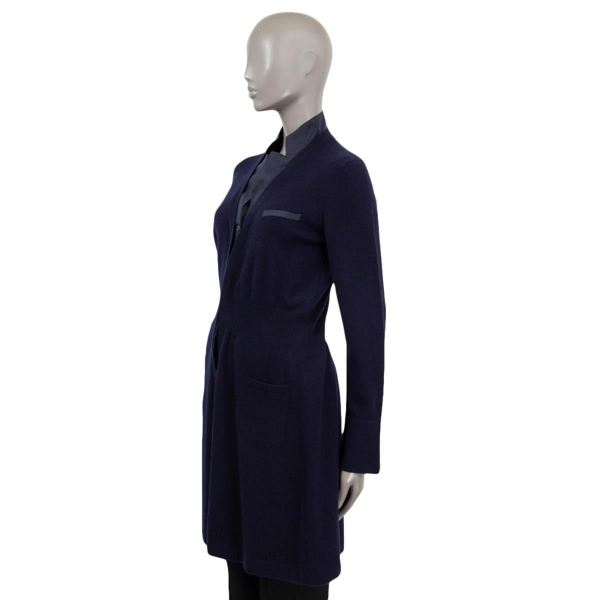 BRUNELLO CUCINELLI navy blue cashmere LAYERED LONG Cardigan Sweater L In New Condition For Sale In Zürich, CH