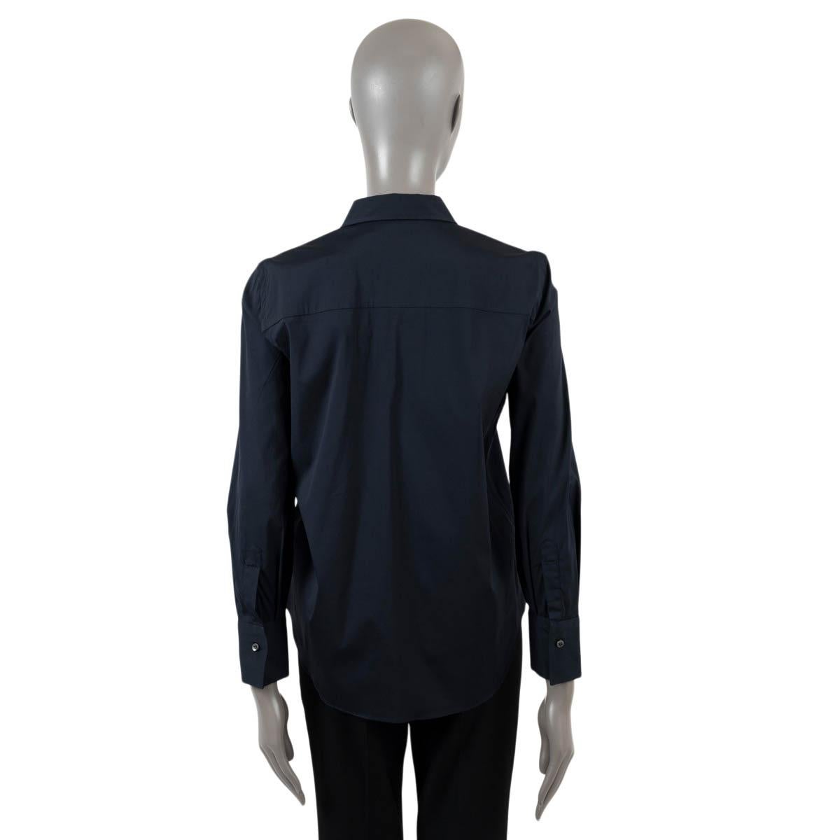 Black BRUNELLO CUCINELLI navy blue cotton MONILI TRIMMED POCKET Button-Up Shirt S For Sale