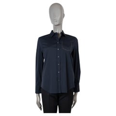 BRUNELLO CUCINELLI navy blue cotton MONILI TRIMMED POCKET Button-Up Shirt S