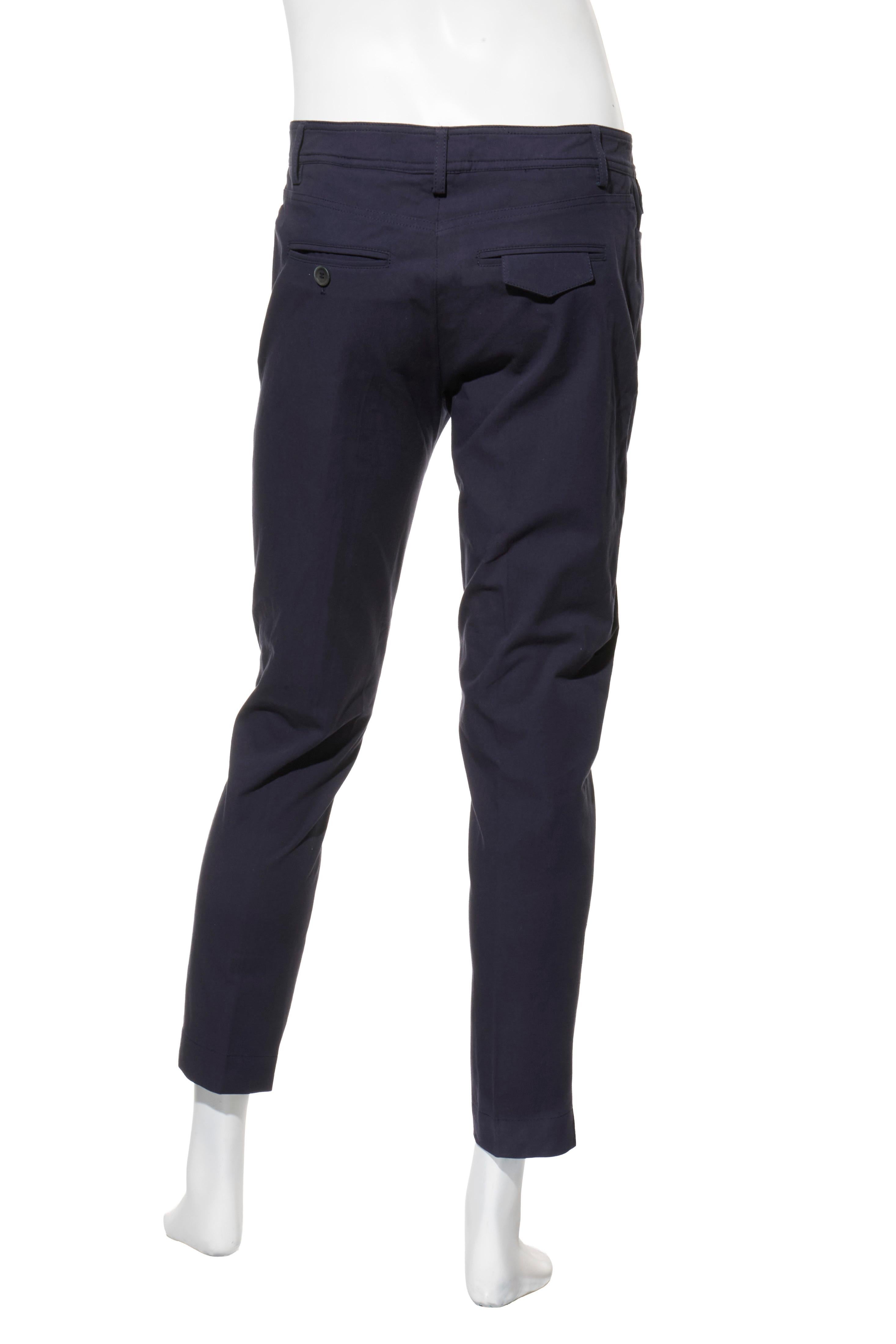 Brunello Cucinelli Navy Blue Cotton-Stretch Tailored Pants, Size IT 48 / US 32 Pour hommes en vente