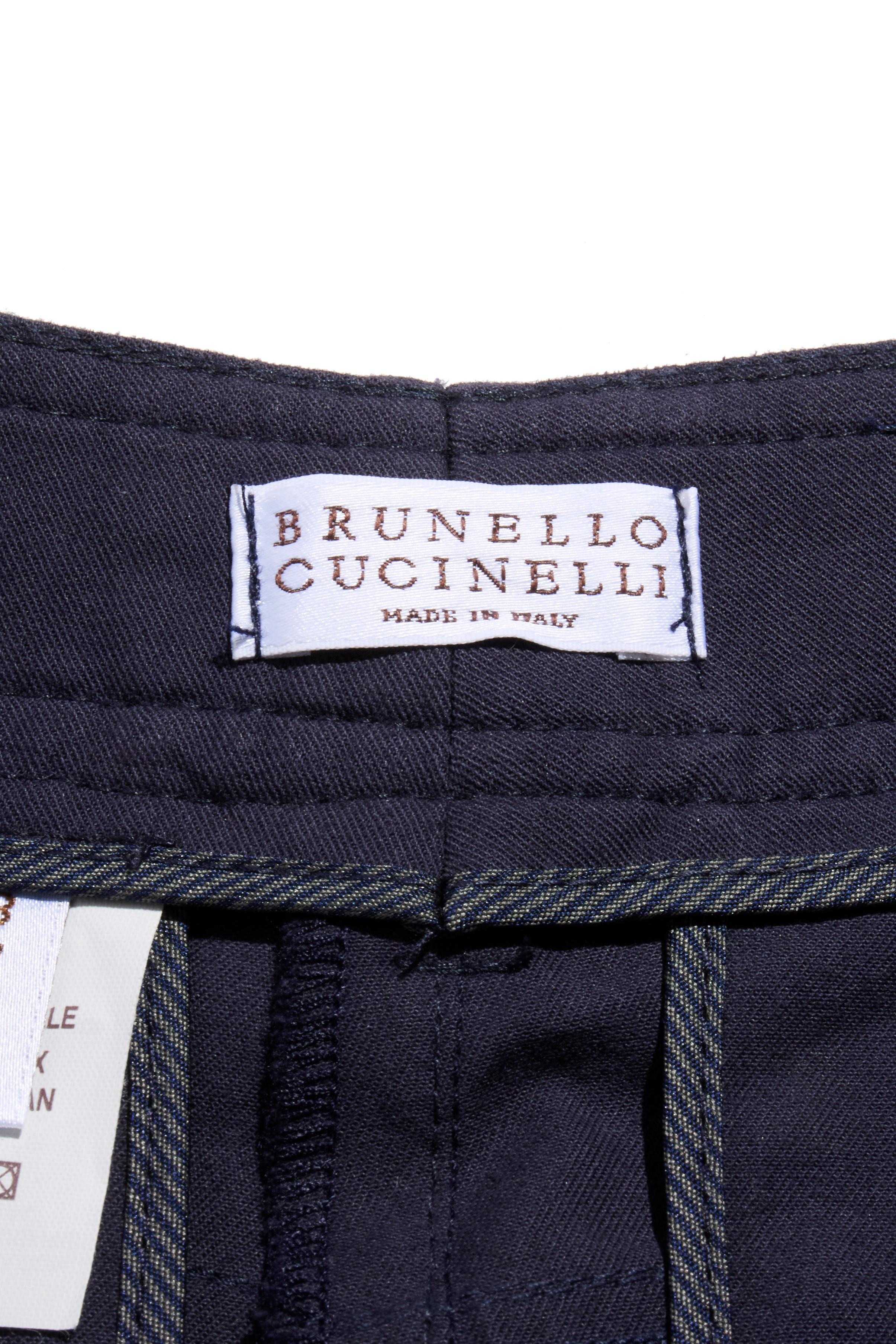 Brunello Cucinelli Navy Blue Cotton-Stretch Tailored Pants, Size IT 48 / US 32 en vente 1