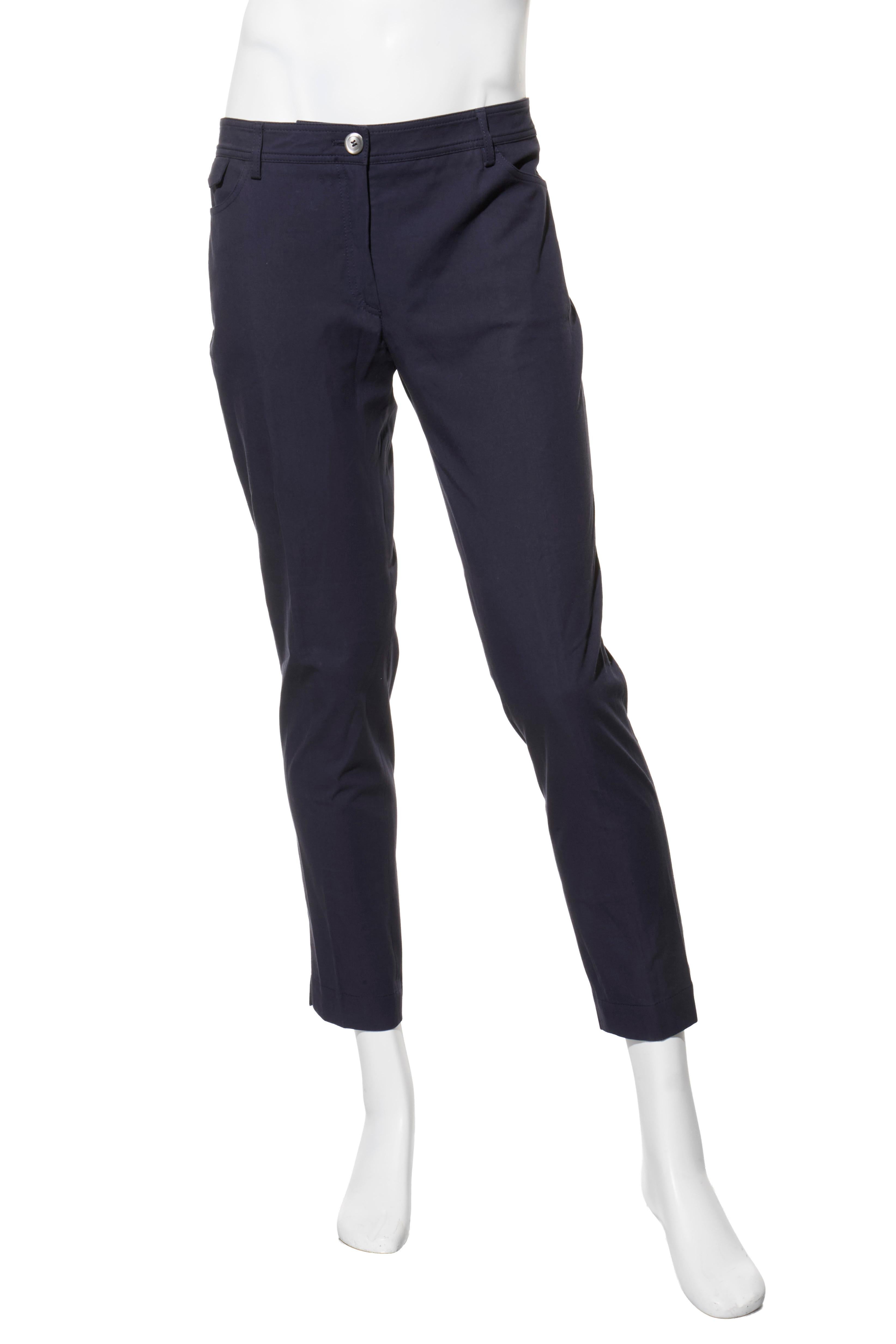 Brunello Cucinelli Navy Blue Cotton-Stretch Tailored Pants, Size IT 48 / US 32 en vente