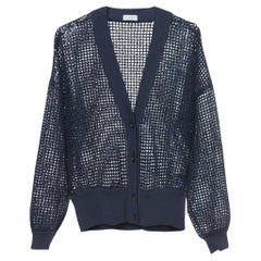 Brunello Cucinelli Navy Blue Sequined Knit Cardigan L