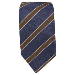 BRUNELLO CUCINELLI Navy Brown Diagonal Stripe Silk Tie