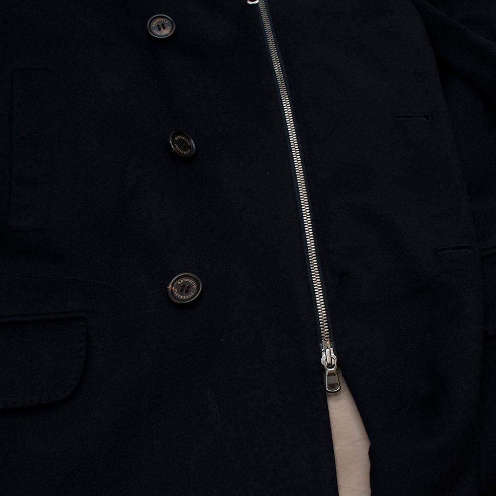 Brunello Cucinelli Navy Cashmere Double Breasted Coat - Size EU 50 In Excellent Condition In London, GB