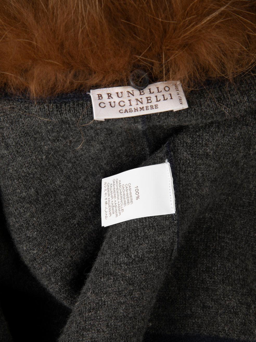 Brunello Cucinelli Navy Cashmere Fox Fur Trim Cape Size S 2