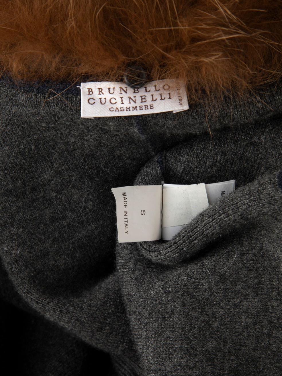 Brunello Cucinelli Navy Cashmere Fox Fur Trim Cape Size S 3