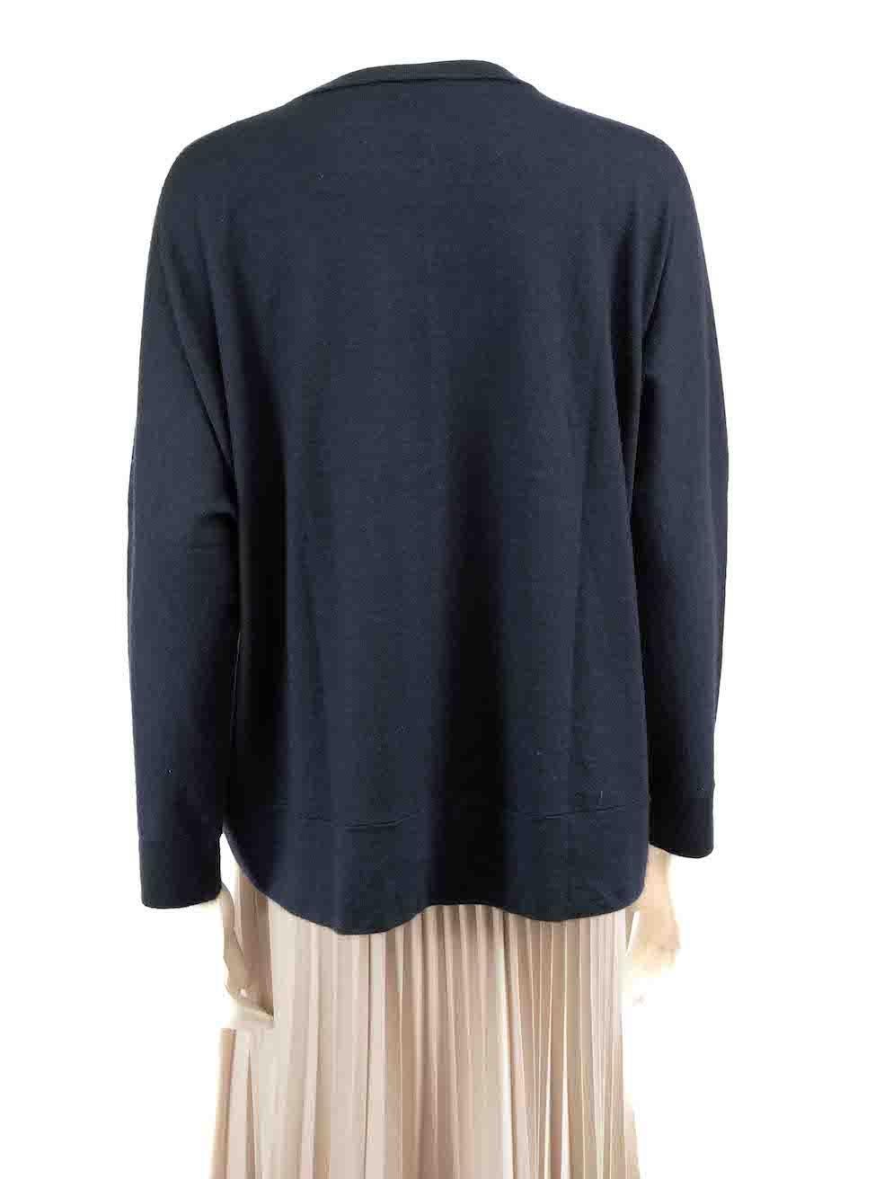 Brunello Cucinelli Navy Cashmere Long Sleeve Top Size M In New Condition For Sale In London, GB