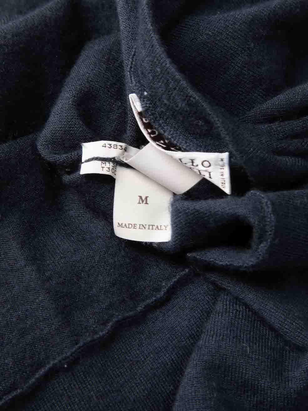 Brunello Cucinelli Navy Cashmere Long Sleeve Top Size M For Sale 1