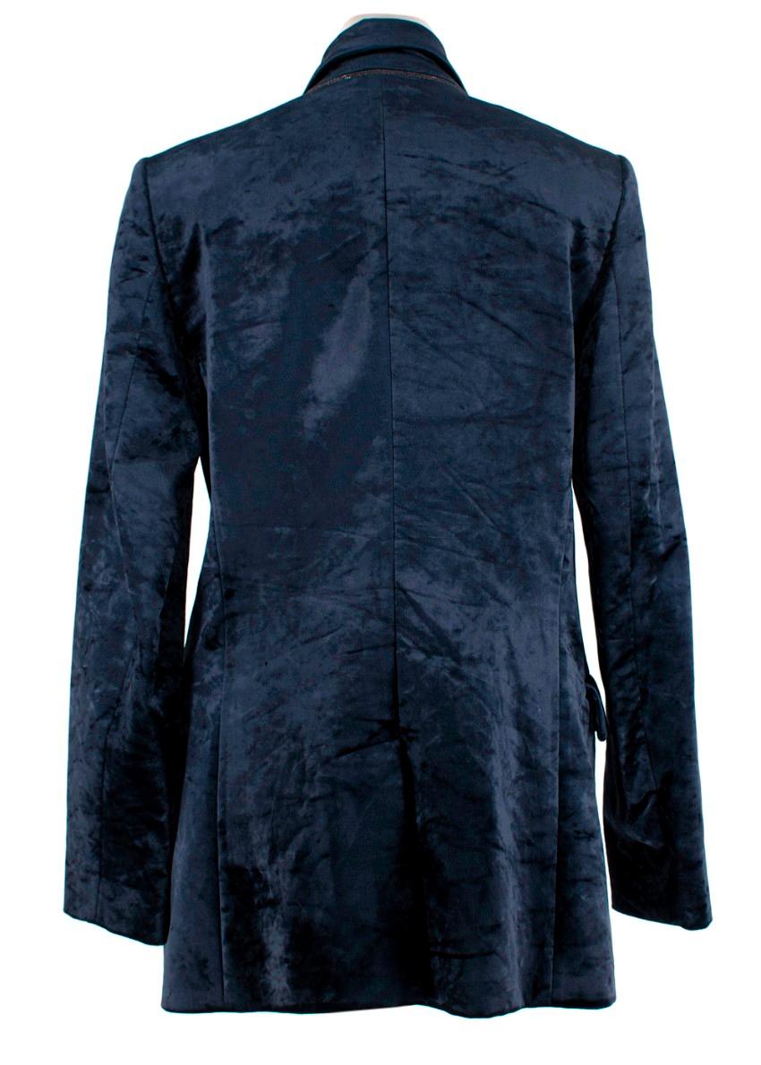 Black Brunello Cucinelli Navy Crushed Velvet Double-Breastsed Blazer For Sale