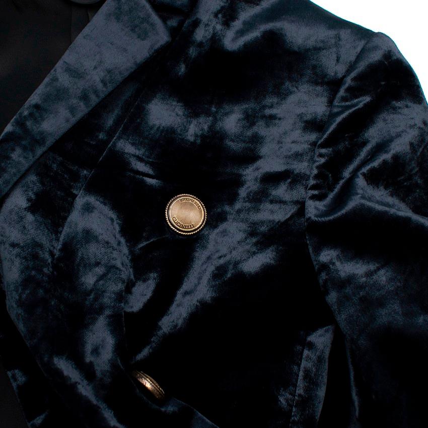 Women's Brunello Cucinelli Navy Crushed Velvet Double-Breastsed Blazer For Sale