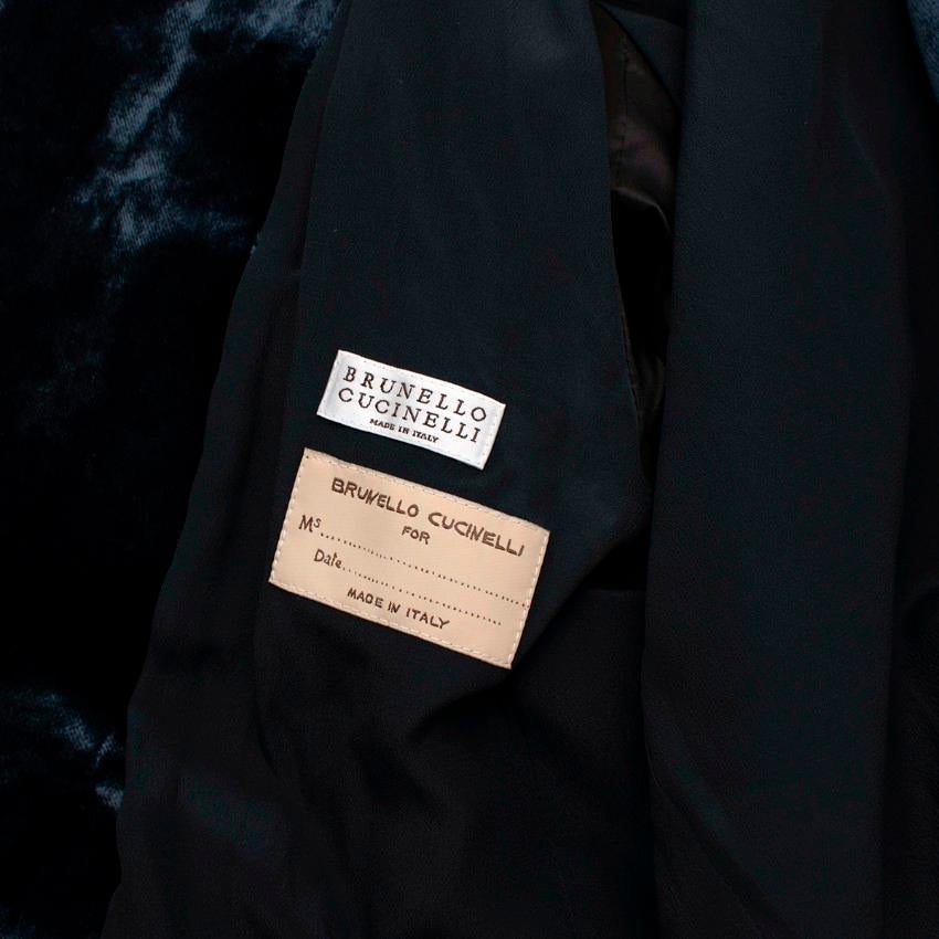 Brunello Cucinelli Navy Crushed Velvet Double-Breastsed Blazer For Sale 2