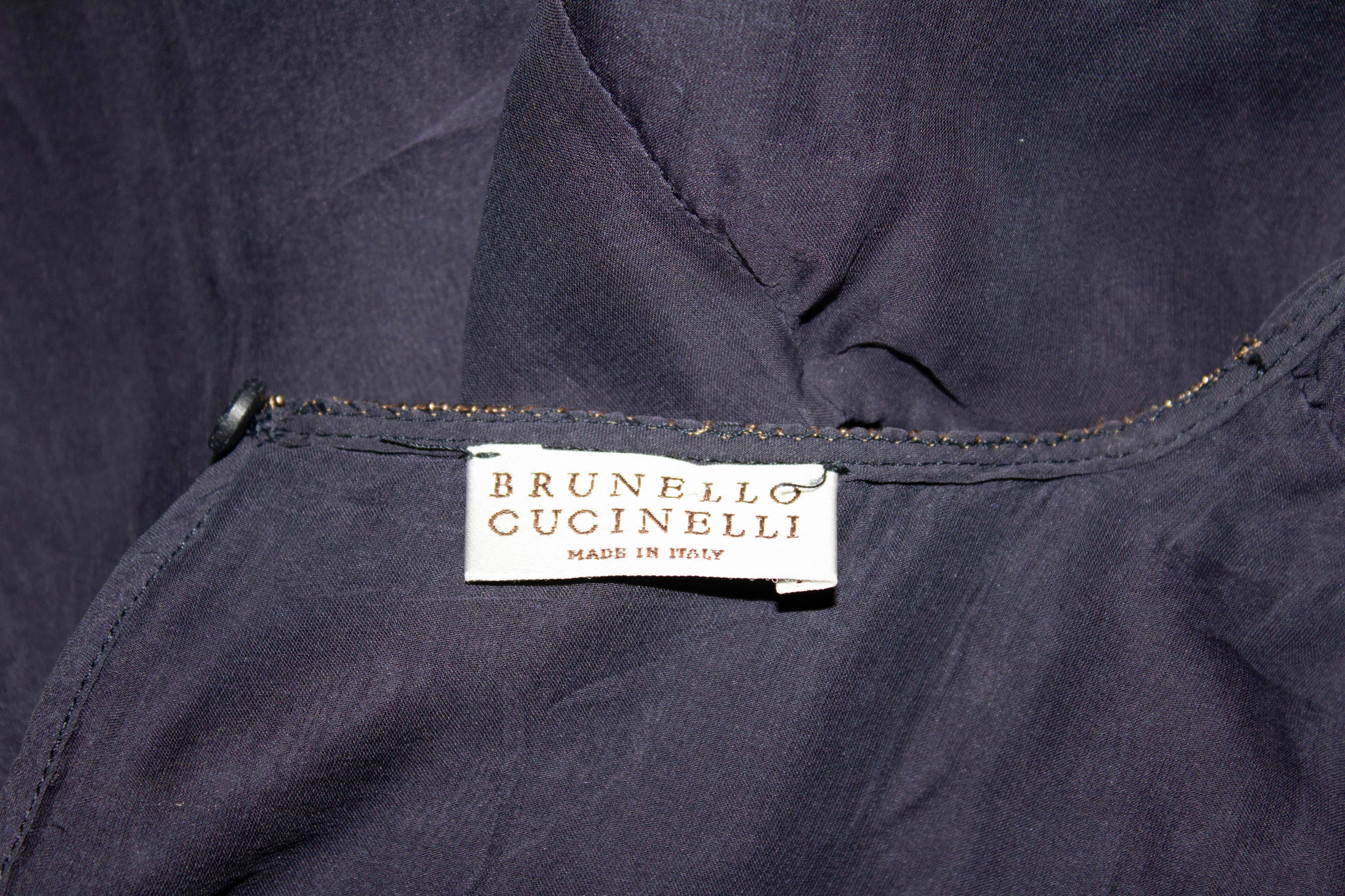 Women's Brunello Cucinelli Navy Silk Top For Sale