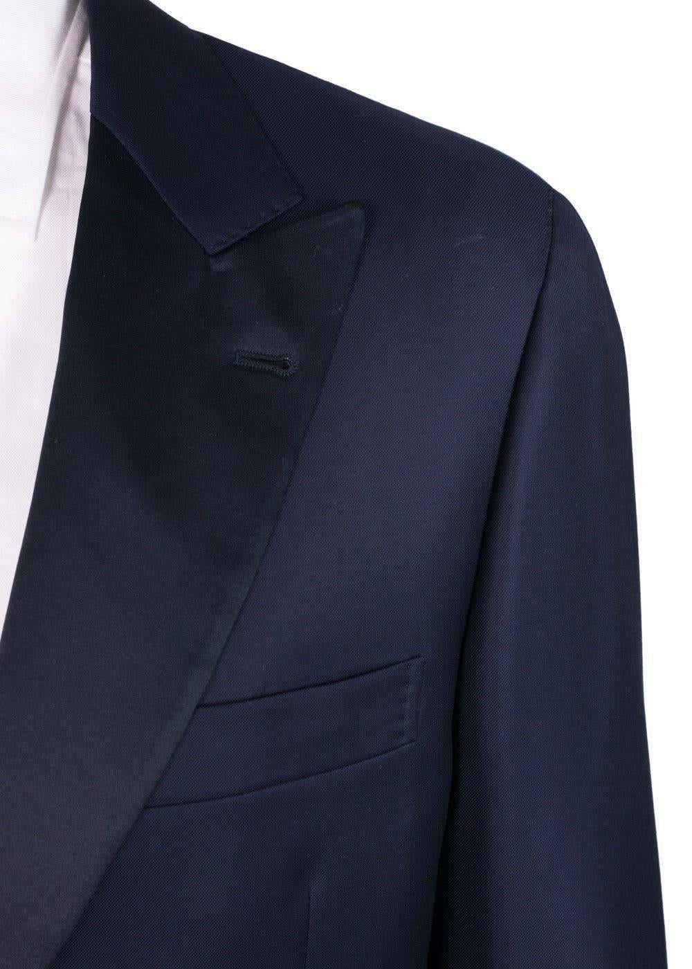 Black Brunello Cucinelli Navy Wool Tonal Satin Lapel Two Piece Suit For Sale