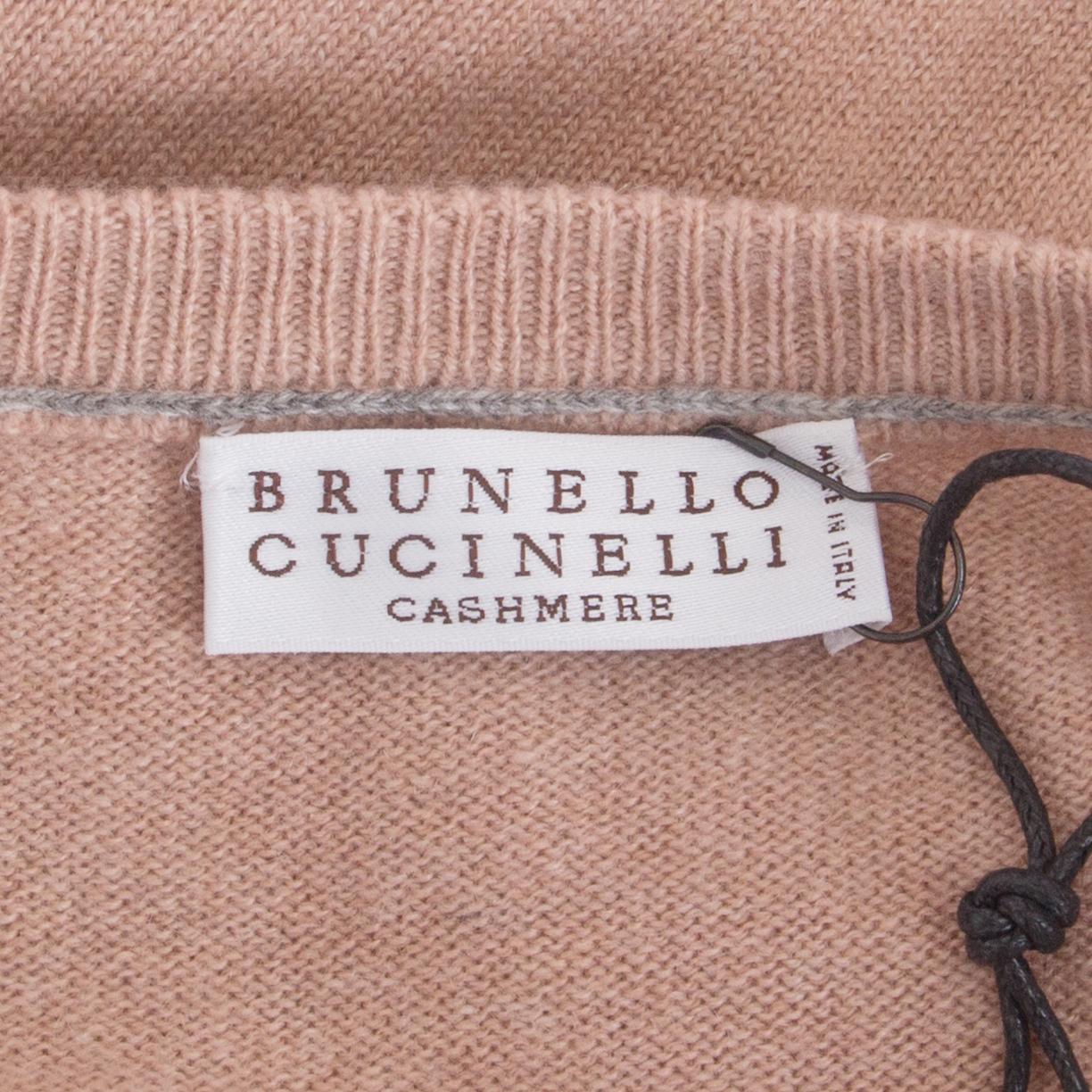 Beige BRUNELLO CUCINELLI nude pink cashmere V-Neck Sweater L