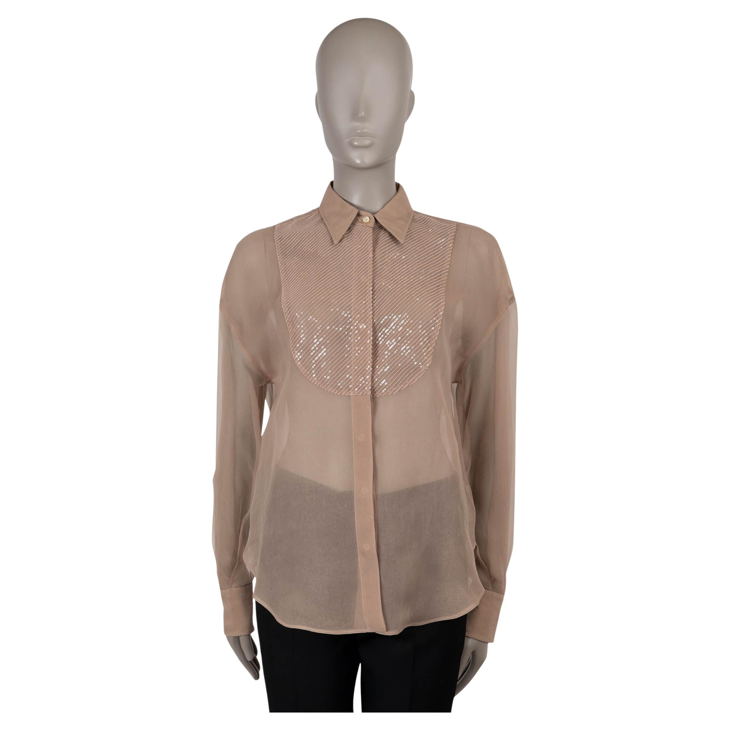 Brunello Cucinelli camicia in seta rosa nuda 2022 SEQUIN BIB ORGANZA S in vendita