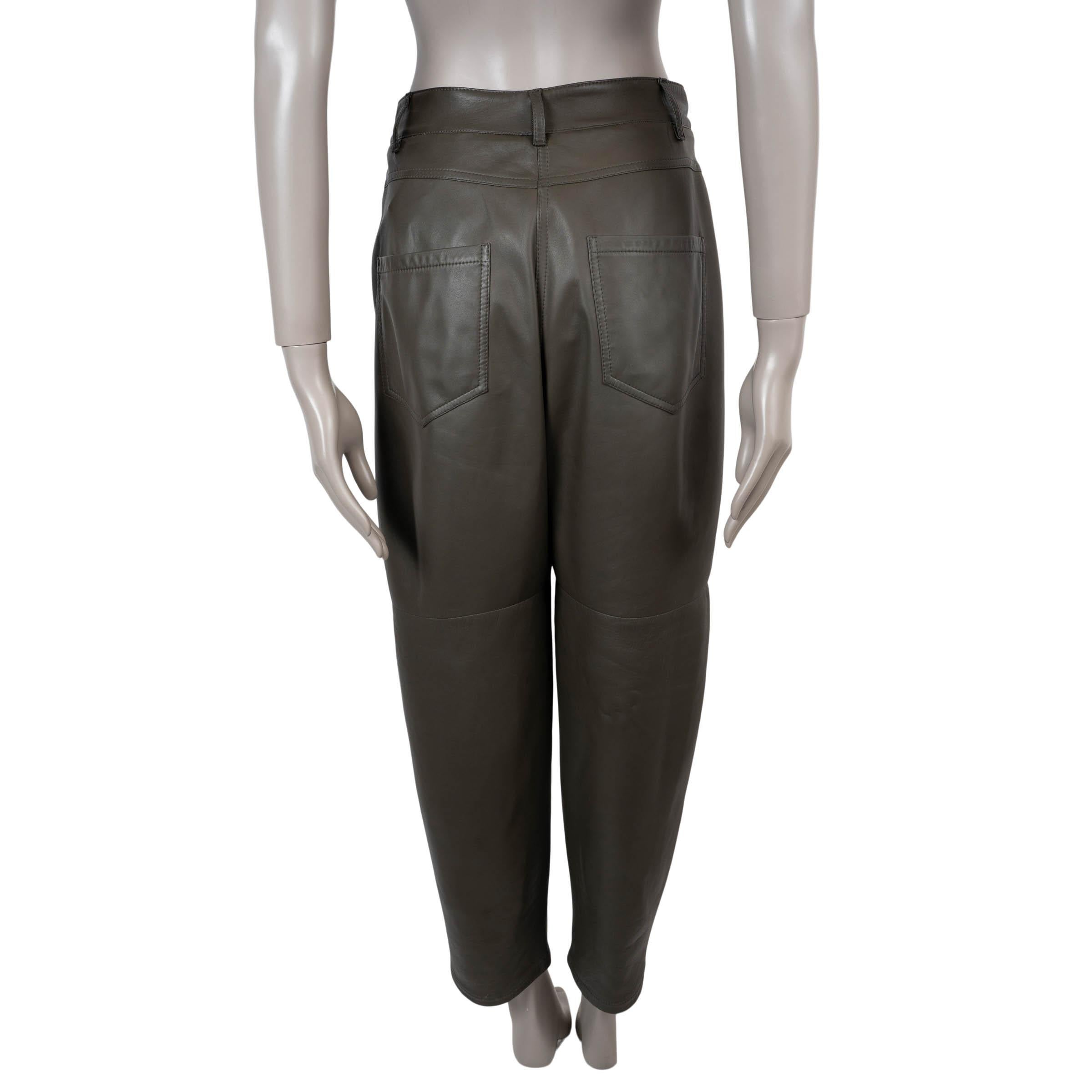 Noir BRUNELLO CUCINELLI vert olive 2021 Pantalon droit en cuir 40 S en vente