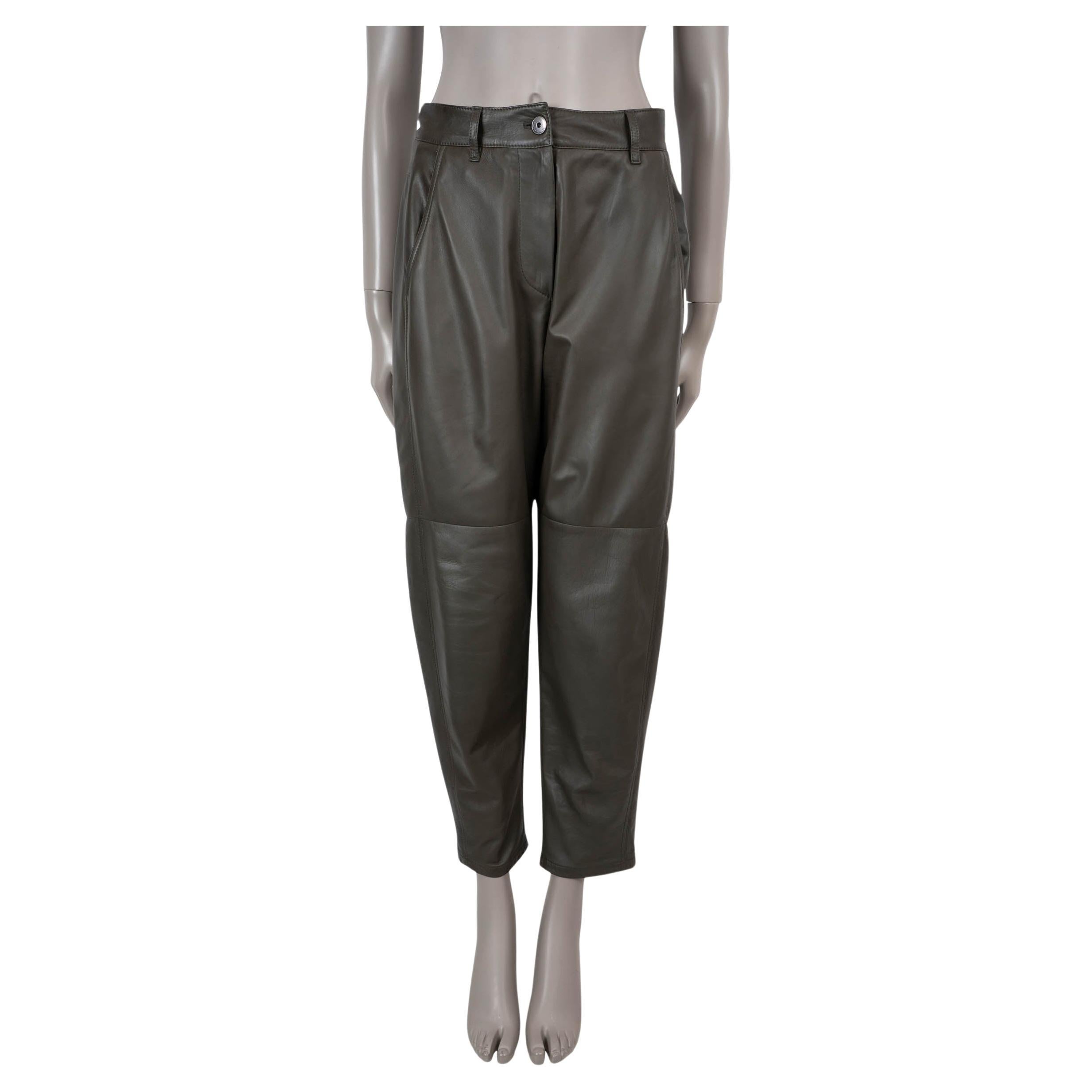 BRUNELLO CUCINELLI vert olive 2021 Pantalon droit en cuir 40 S