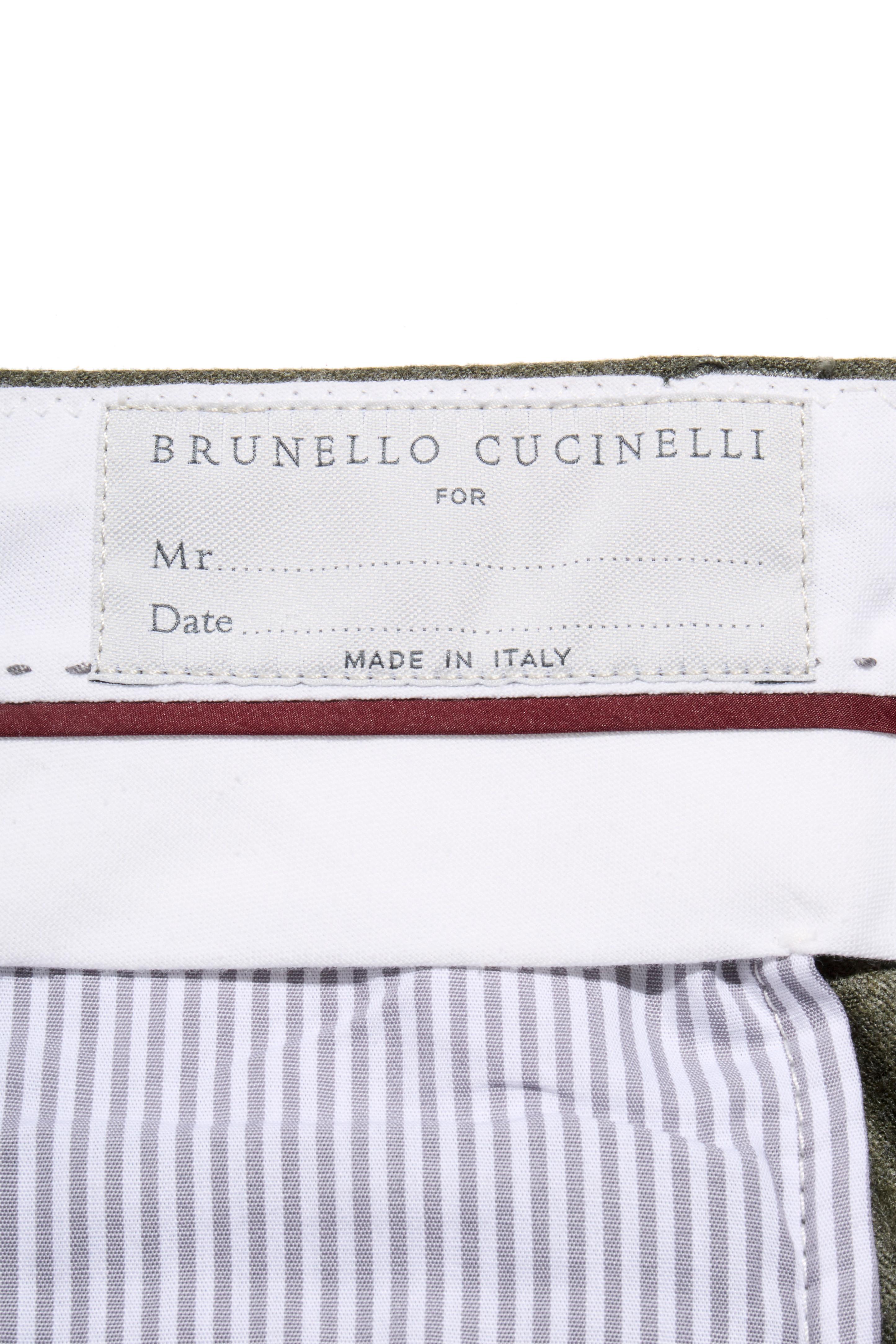 Brunello Cucinelli Pantalon cargo en laine vert olive Taille 48 en vente 5