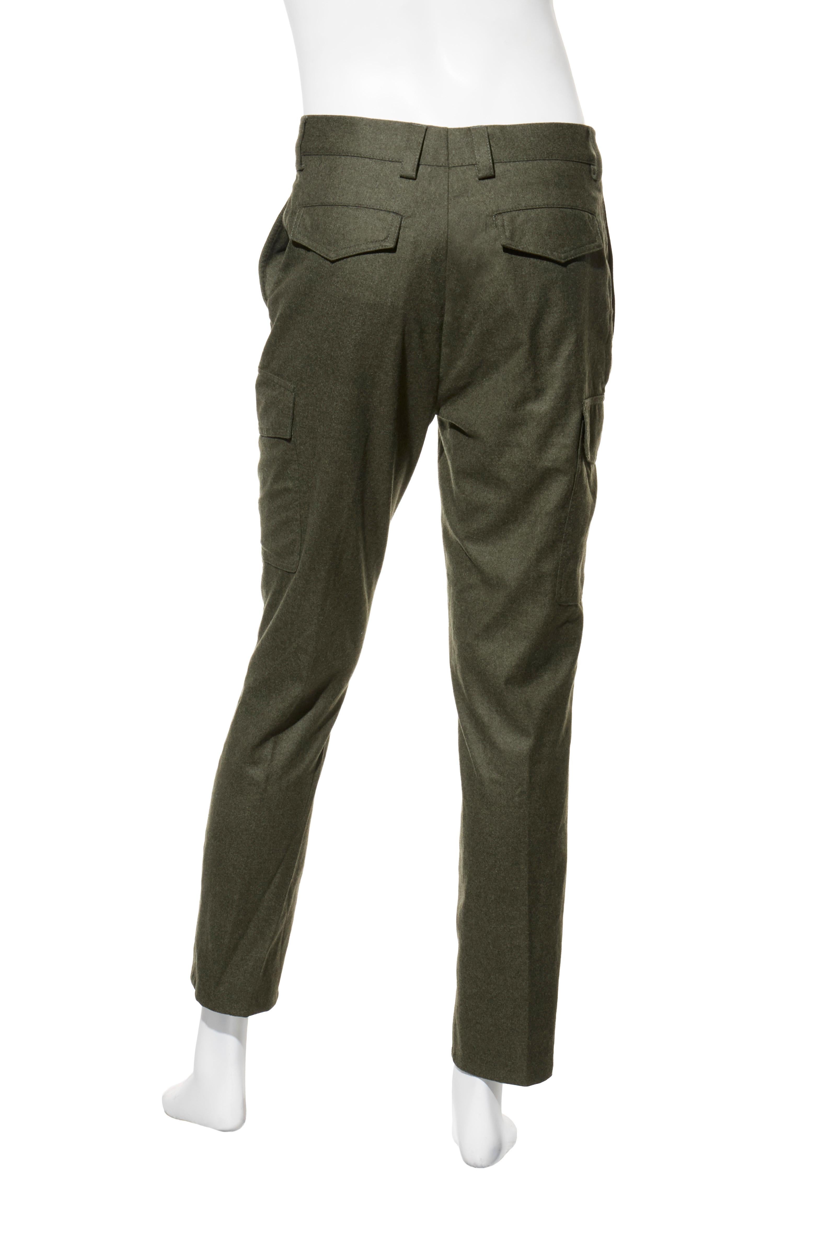 Brunello Cucinelli Pantalon cargo en laine vert olive Taille 48 Excellent état - En vente à Woodland Hills, CA