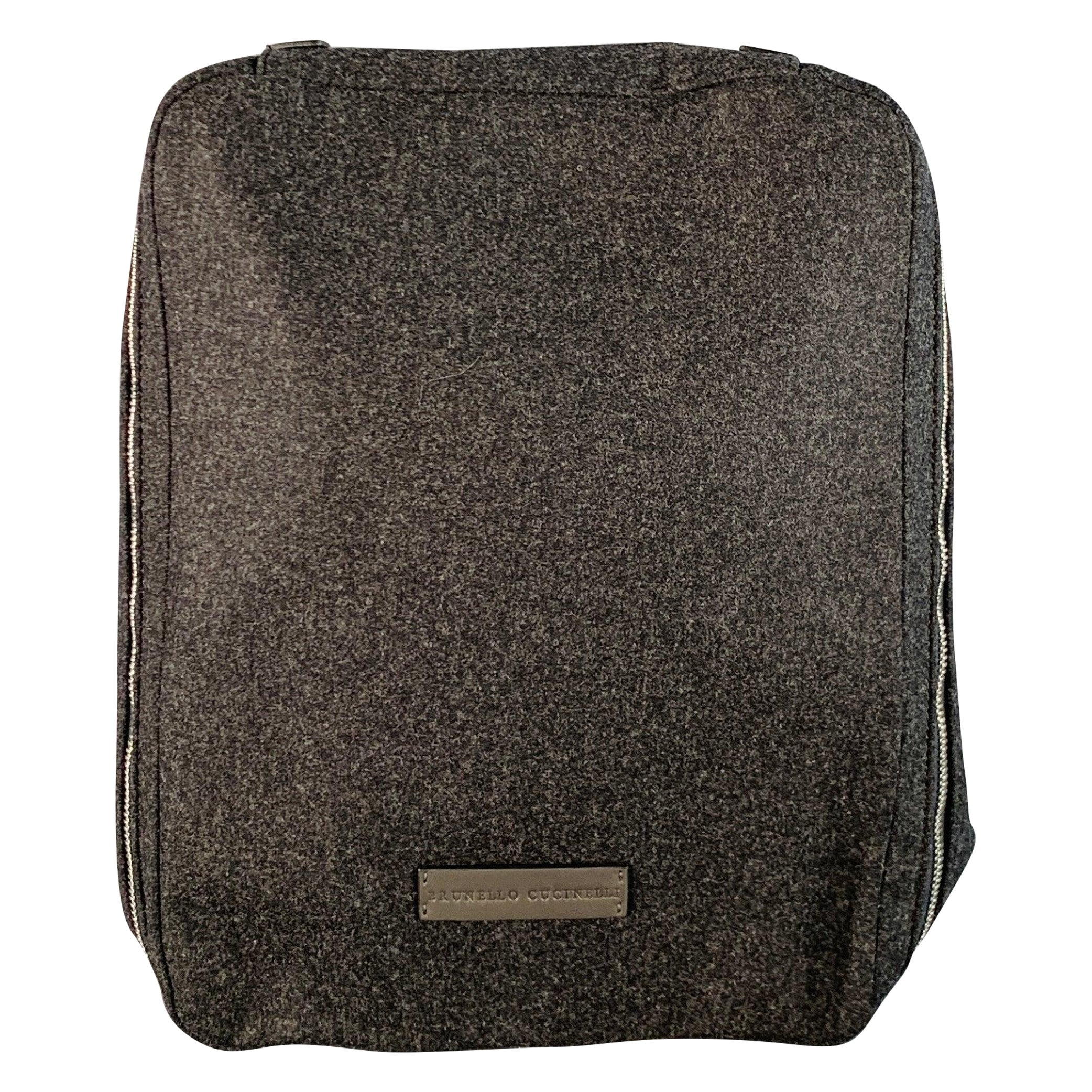 BRUNELLO CUCINELLI Eine Größe Grau Wolle Flanell Schuh Organizer Zip Up Reisetasche im Angebot