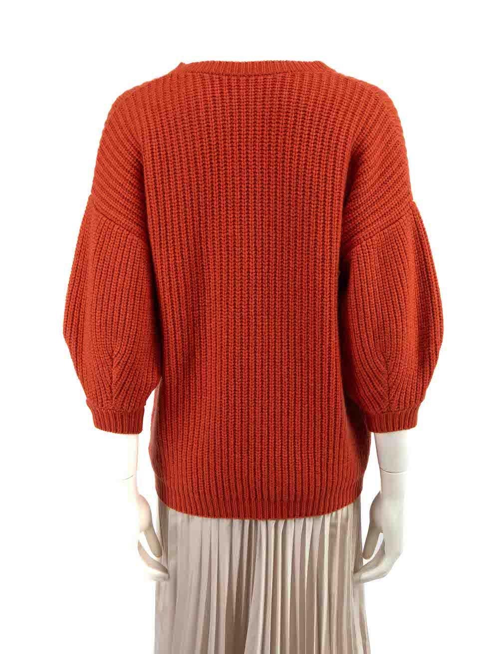 Brunello Cucinelli Orange Knit Mid Sleeves Top Size M In Good Condition For Sale In London, GB